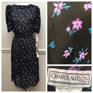 Vintage 80's Sheer Floral Work Dress 3/4